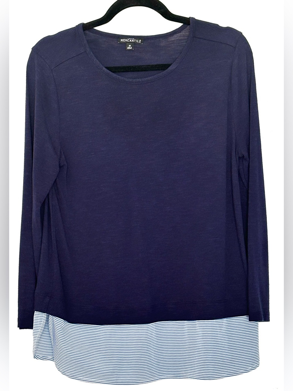 J.Crew Factory Mercantile Layered Mixed-Media Stripe-Hem Top Navy Size M